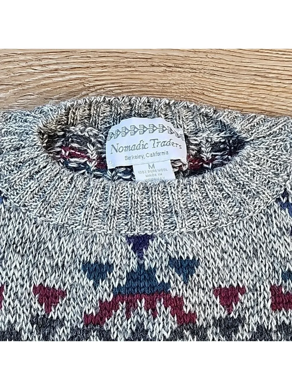 Nomadic Traders 100% Wool Knit Southwest Nordic Crew Neck Pullover Sweater